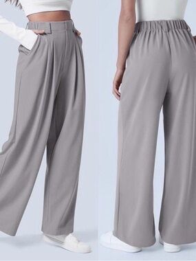 HALARA Wide-Leg High-Waist Pants in Light Gray